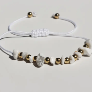 Howlite Stone Bracelet- Irregular shape with adjustable cord 1 pc
