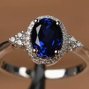 Oval Rhinestone Fashion Promise Engagement Ring (Blue) Size9