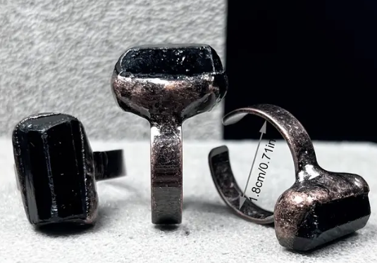 1pc Natural Black Tourmaline Ring Shape Of Stone Pure Natural Adjustable Jewelry For Men And Women