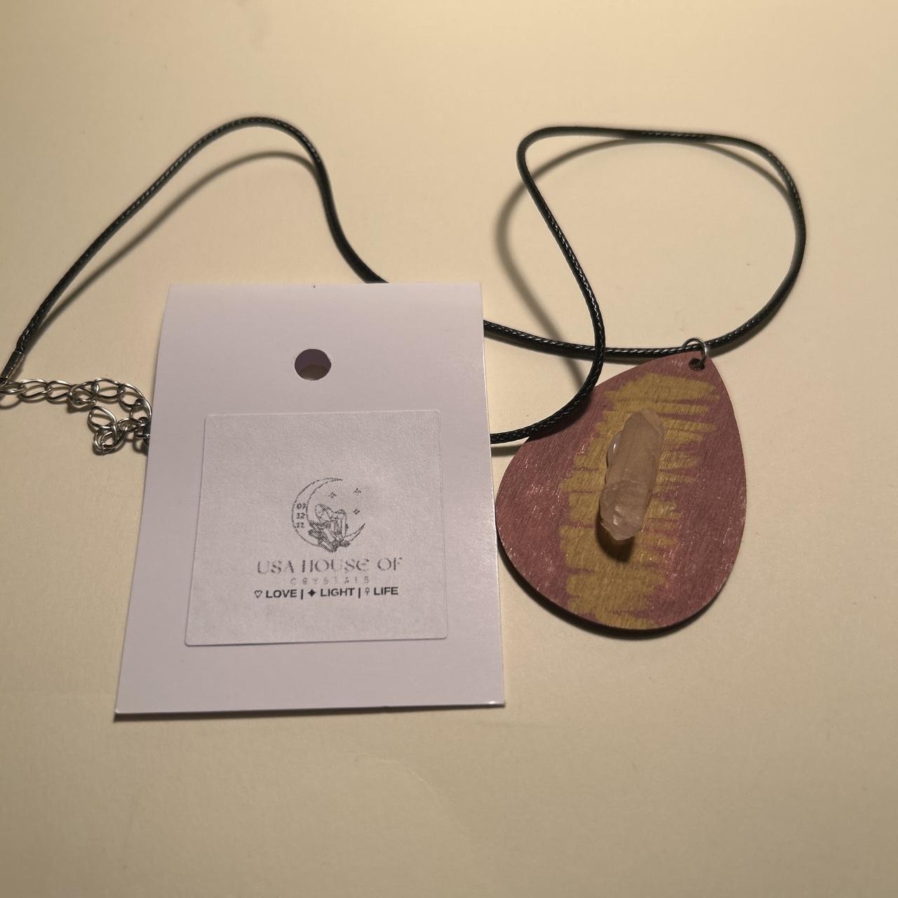 Hand-Painted Wood & Clear Quartz Point Necklace – Made in USA