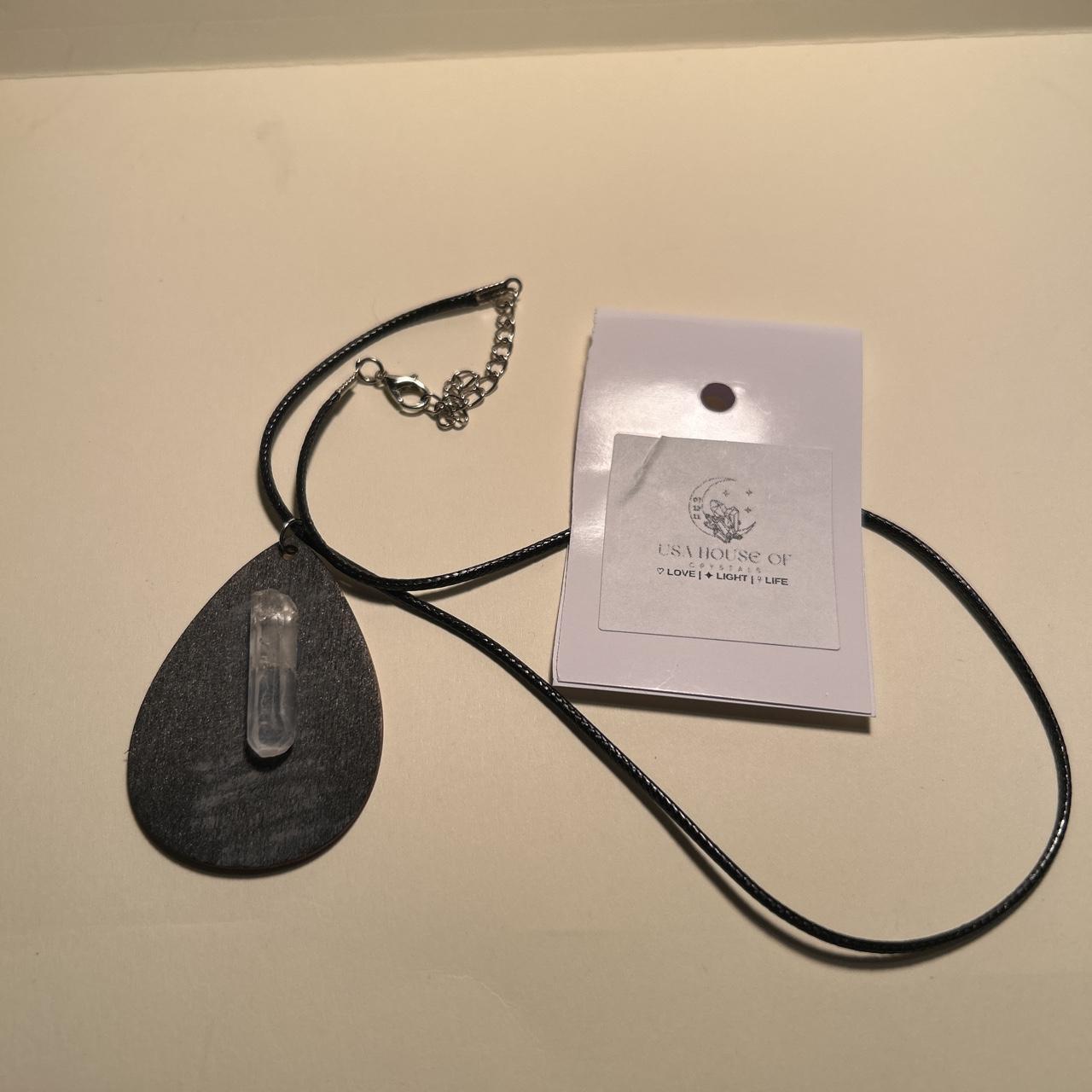 Hand-Painted Wood & Clear Quartz Point Necklace – Made in USA