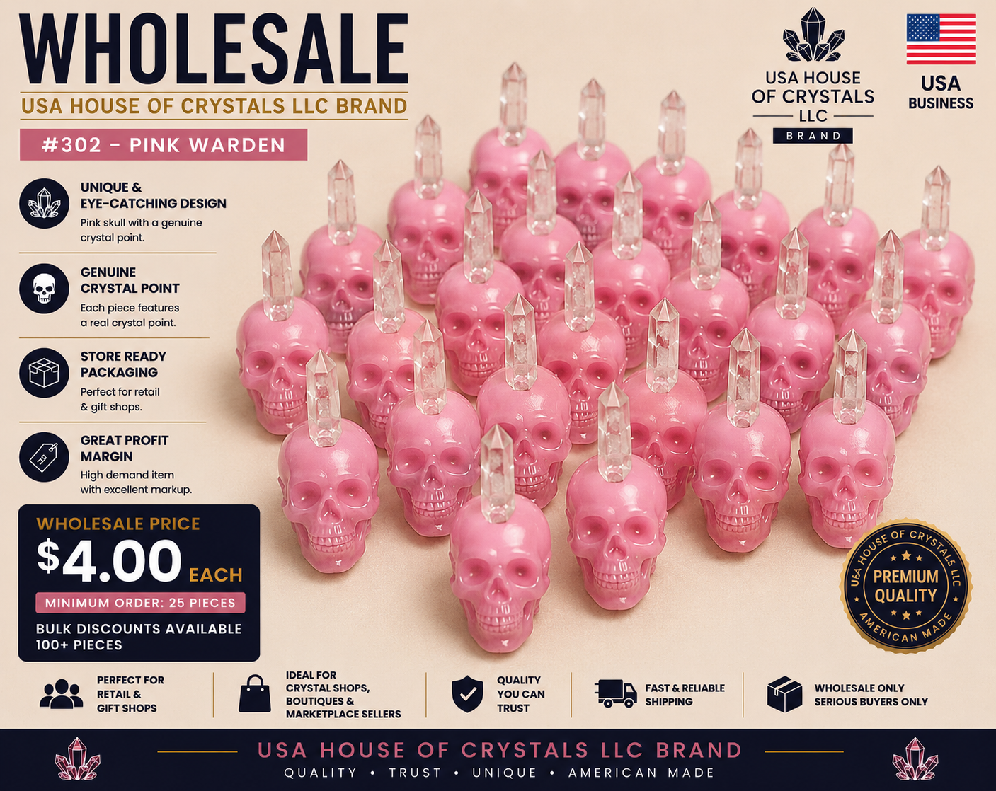 #302 – Pink Warden Crystal Skull