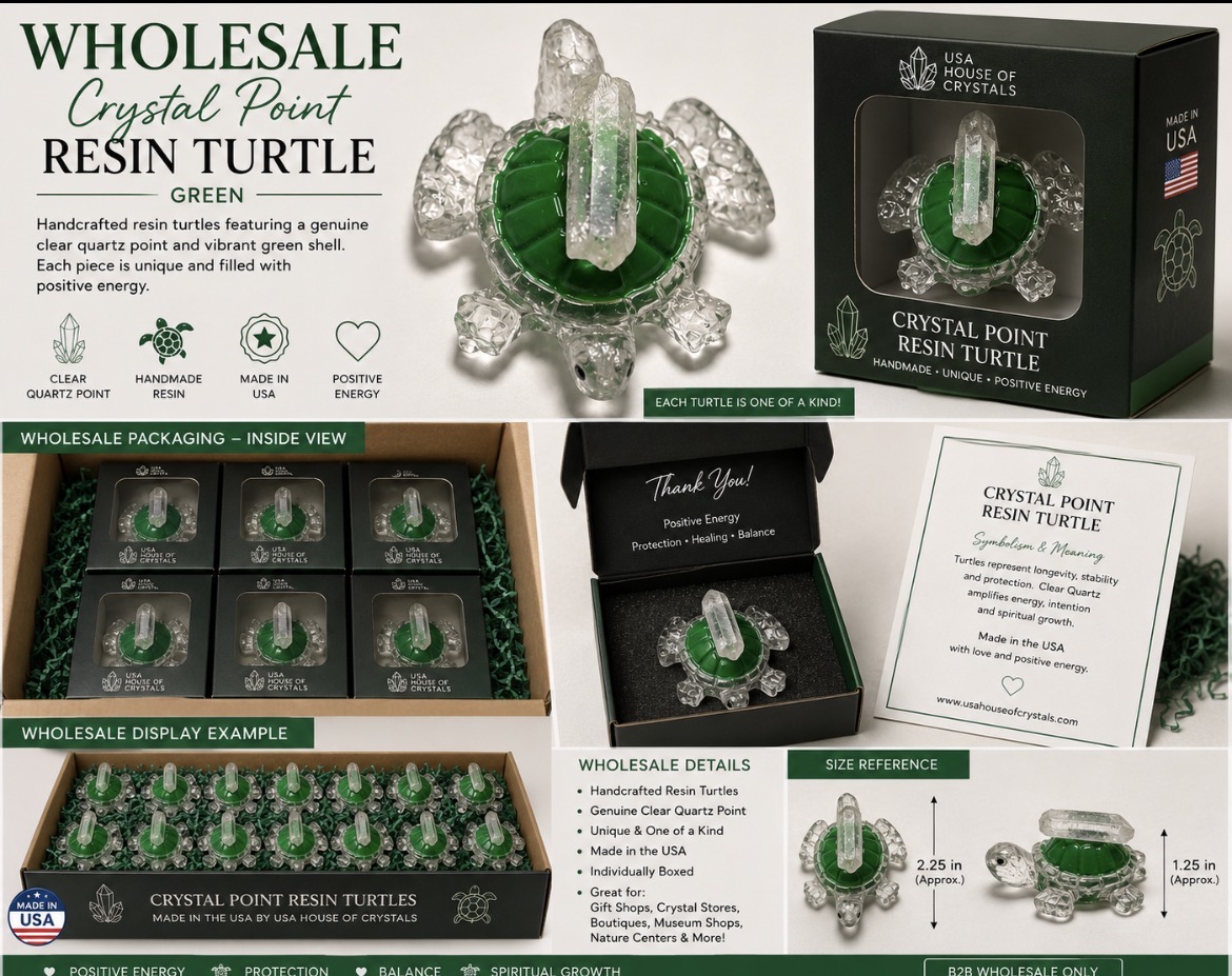 💚 Green Crystal Point Resin Turtle – Wholesale