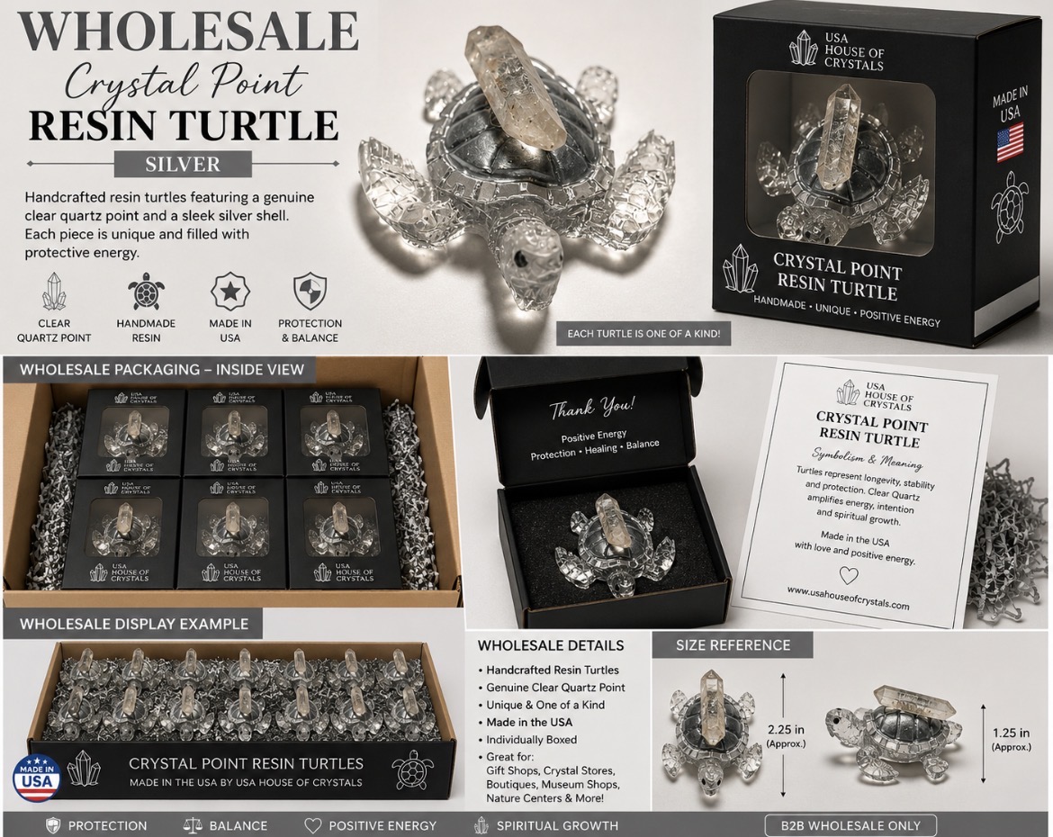 🤍 Silver Crystal Point Resin Turtle – Wholesale