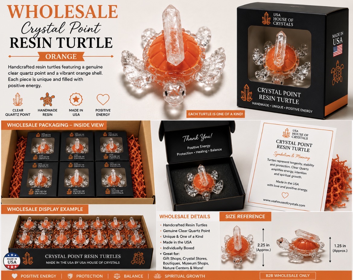 🧡 Orange Crystal Point Resin Turtle – Wholesale