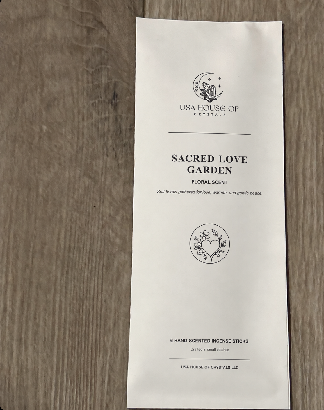 USA House of Crystals Sacred Love Garden Floral Hand-Scented Incense Sticks
