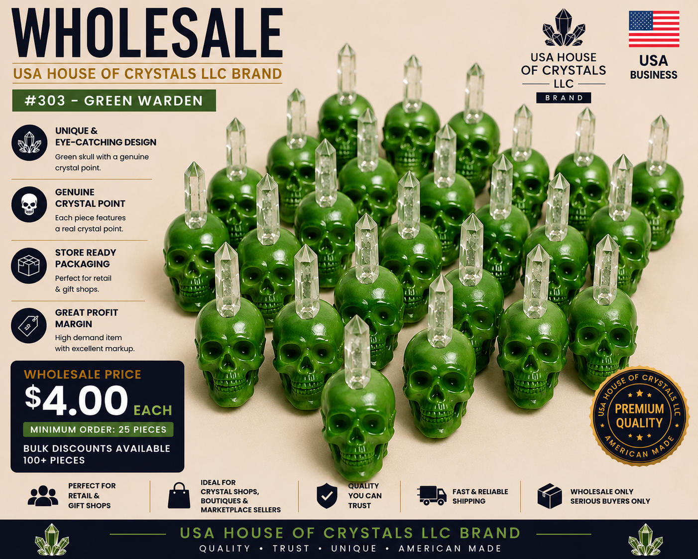 💚 #303 – Green Warden Crystal Skull