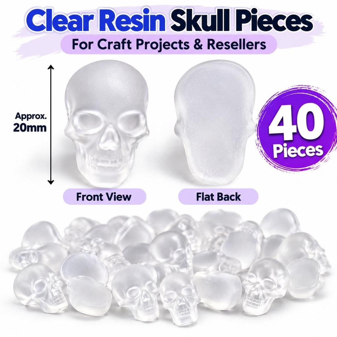 Clear Resin Skull Pieces – 40 Count